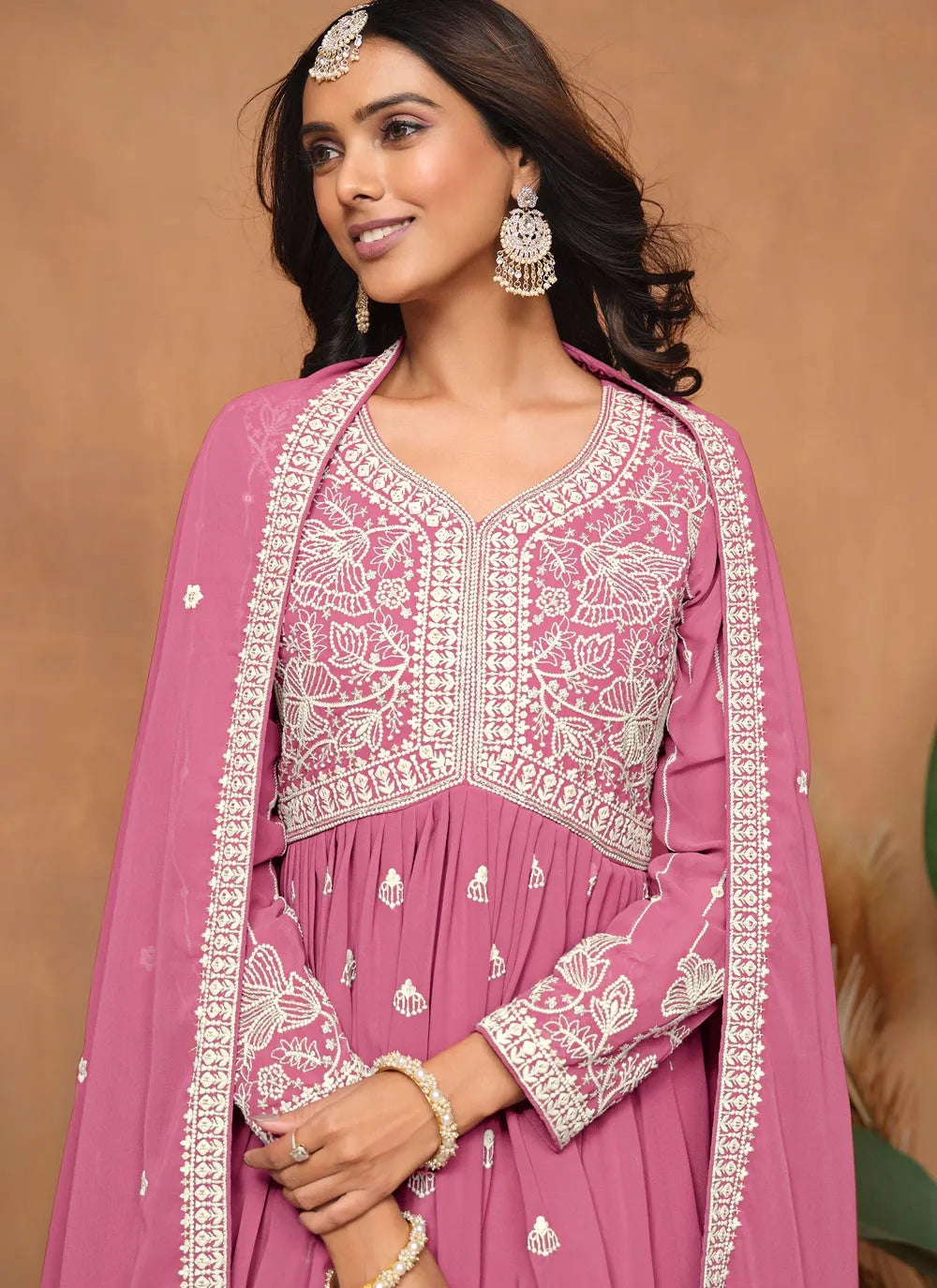 Pink Faux Georgette Sequins Embroidered Designer Top Sharara Suit Clearance Best