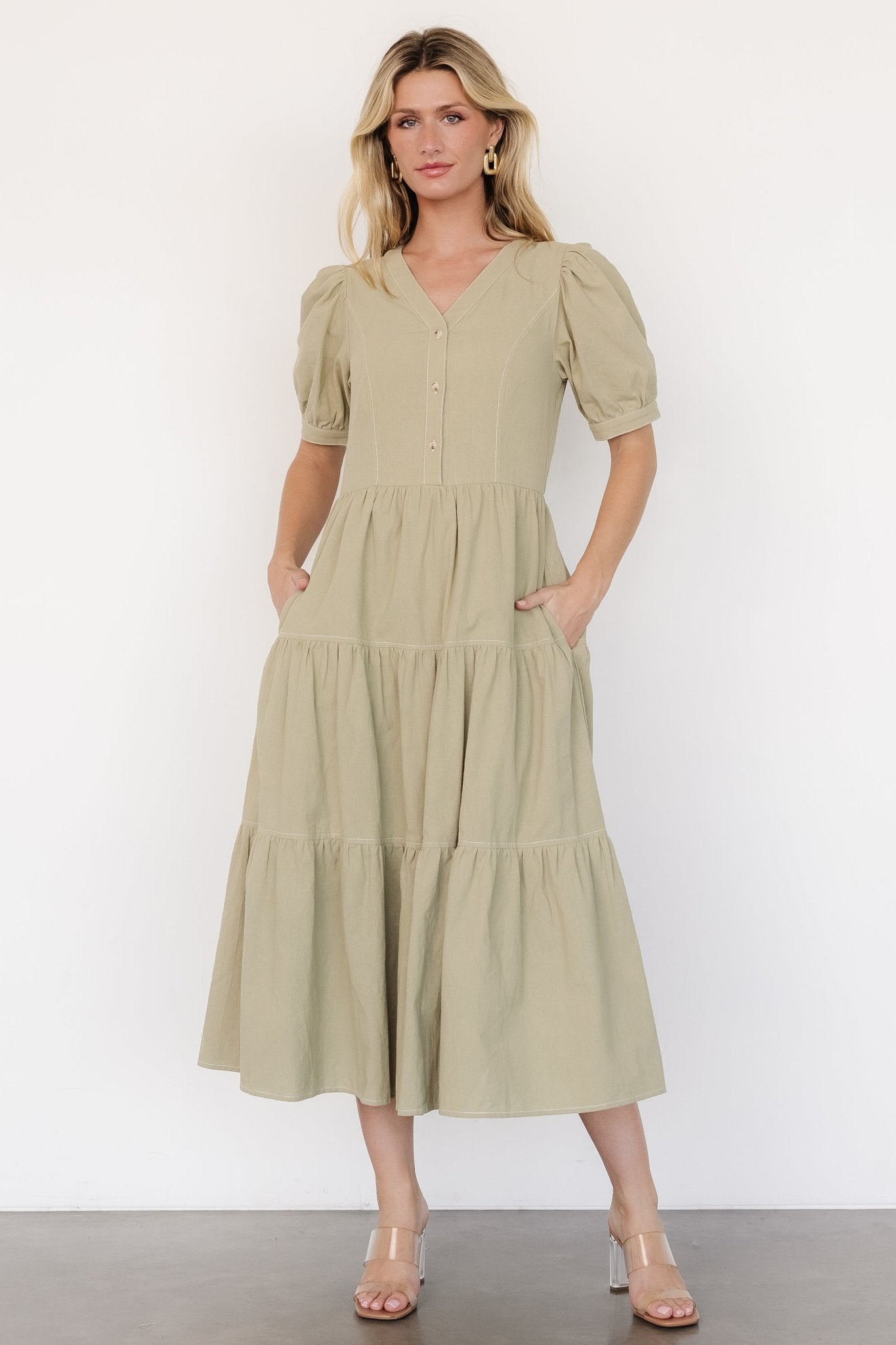 Shelby Button Top Dress | Sage Green Discount Newest