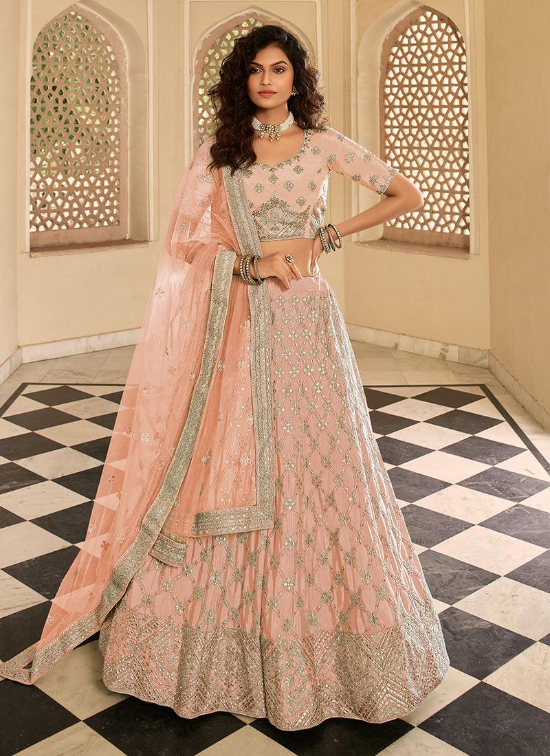 Mauve Pink Color Crepe Fabric Heavy Work Lehenga Choli Cheap Affordable