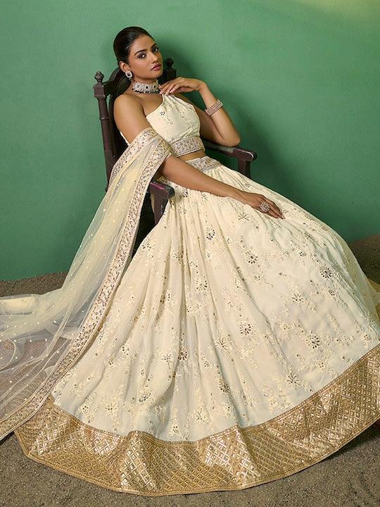 Cream Georgette Embroidered and Sequinned lehenga choli Discount Looking For