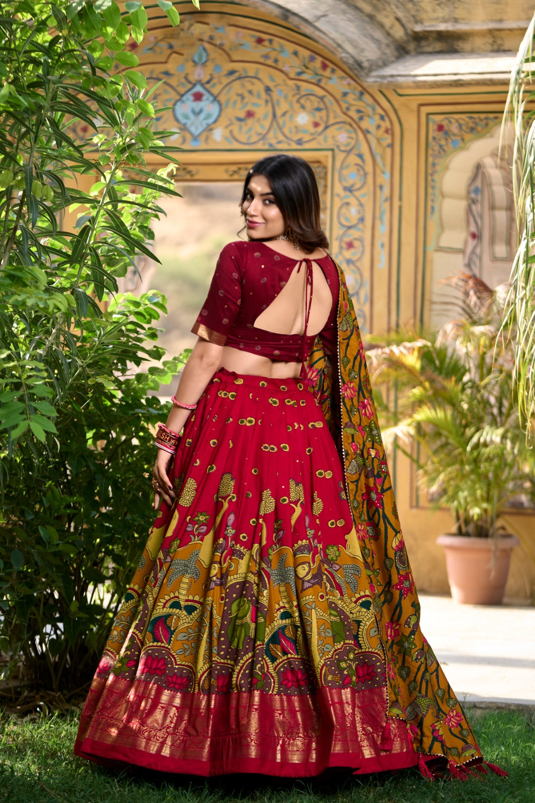 Impressive Tussar Silk Kalamkari Printed Lehenga Choli Set Outlet Official