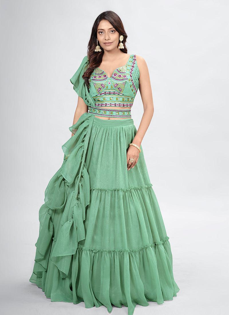 Sweetheart Neck Green Designer Chaniya Choli Nicekicks Cheap Online