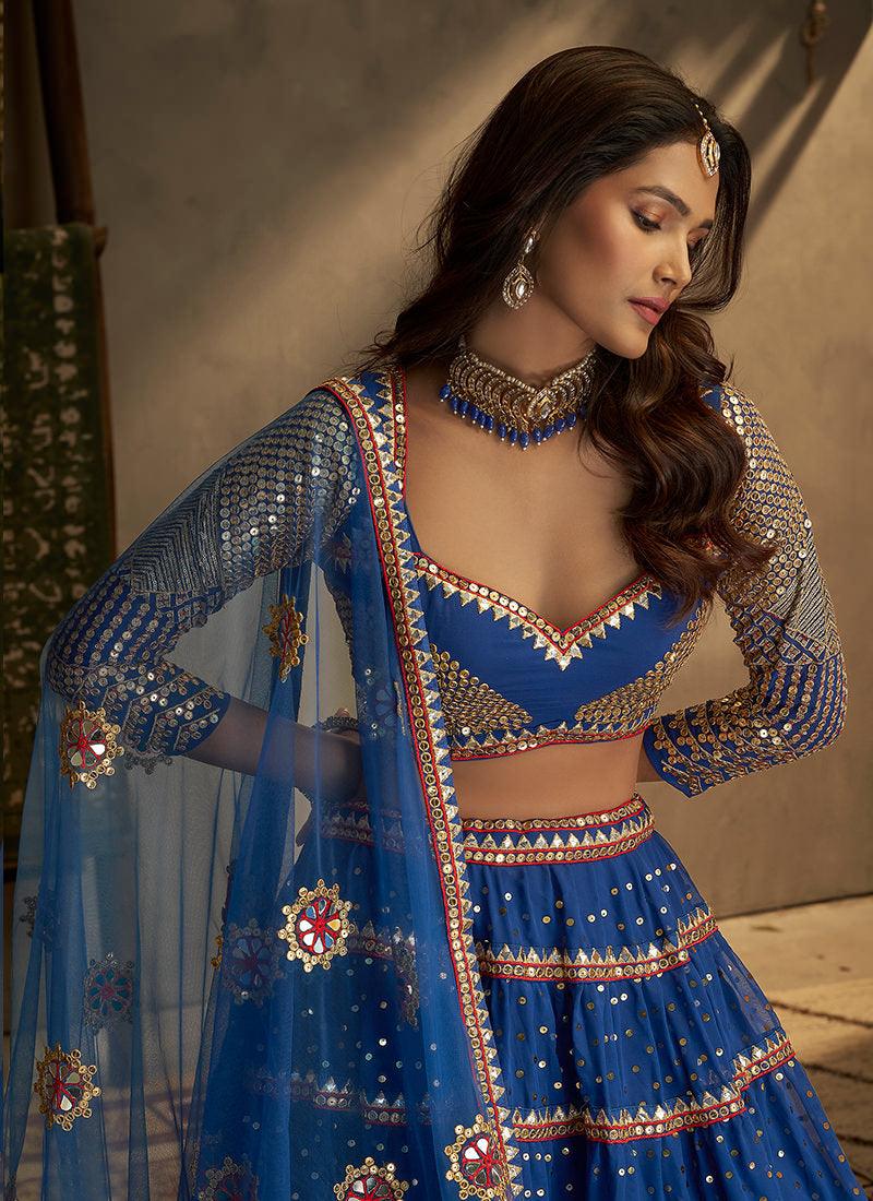 Mirror Work Royal Blue Lehenga Skirt Reliable