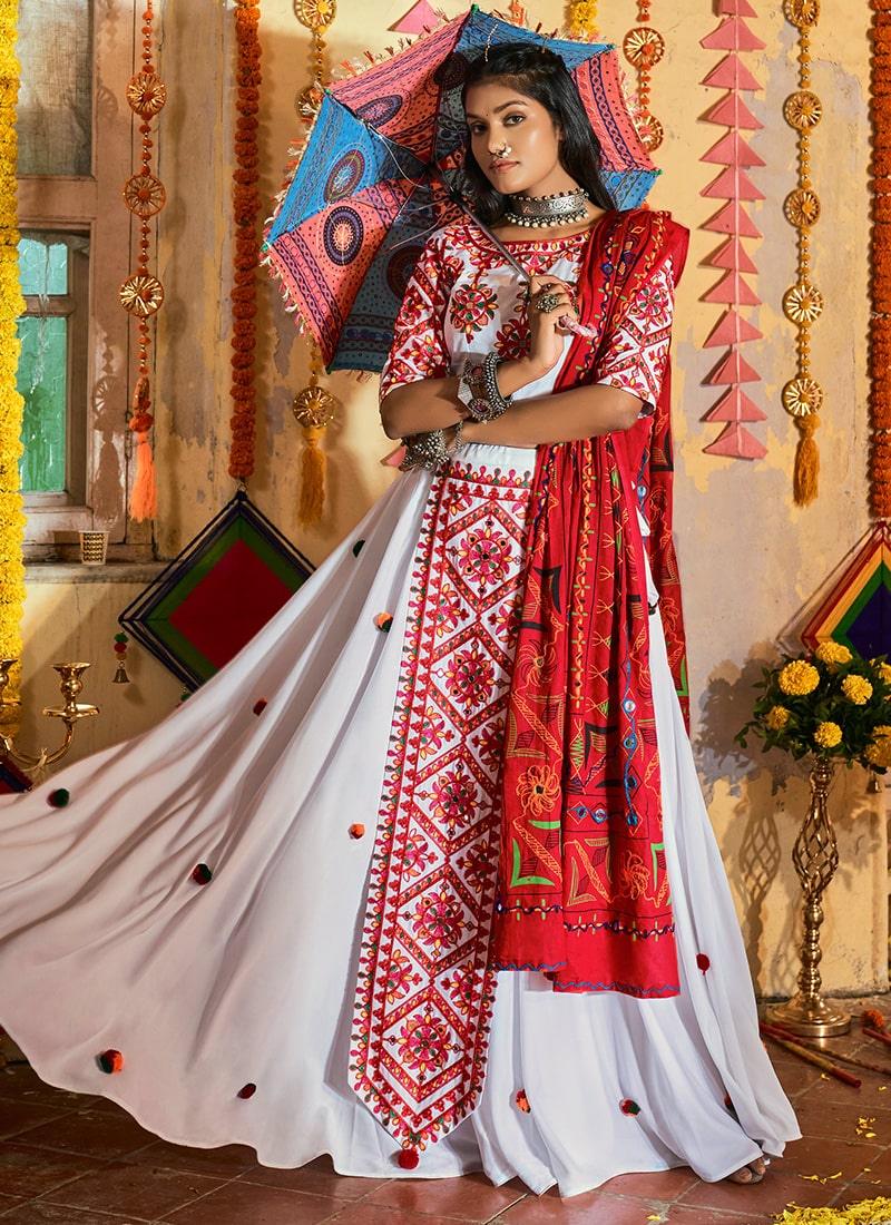 White Designer Chaniya Choli For Navratri Pices Online