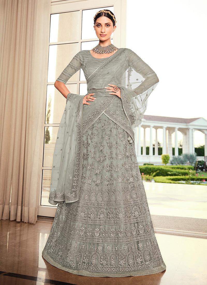 Delightful Grey Color Soft Net Fabric Resham Work Lehenga Choli Sale Amazing Pice