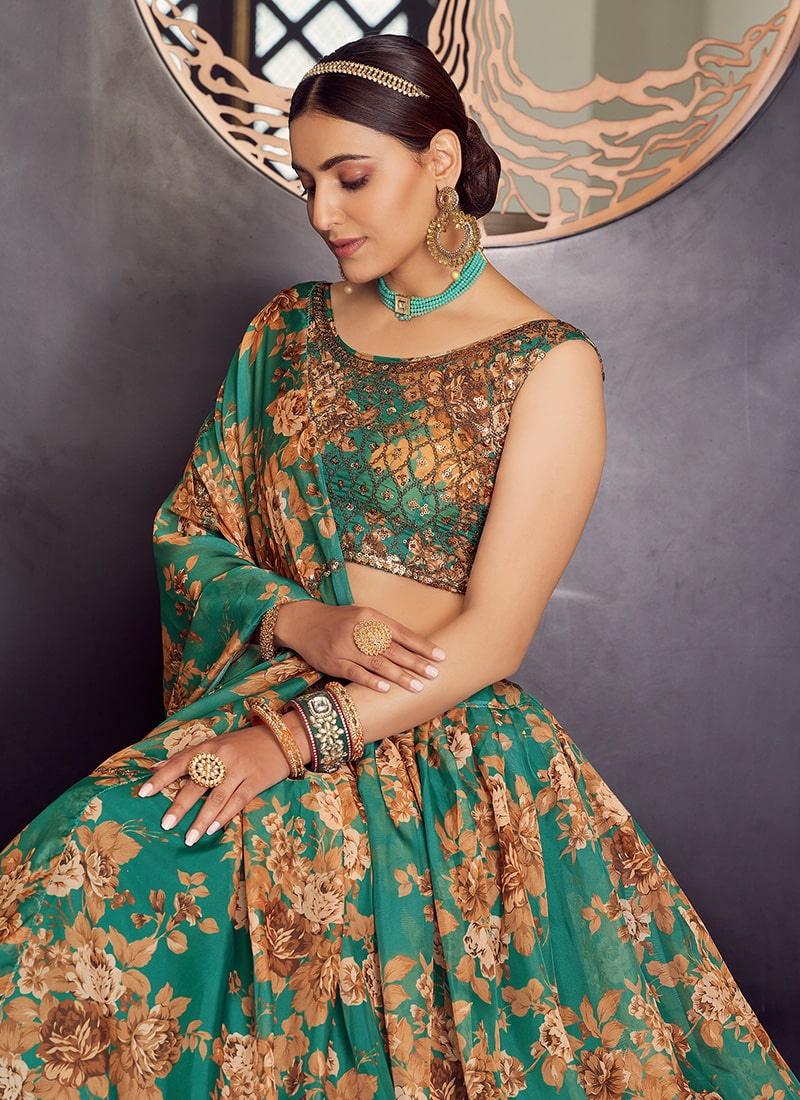 Beauteous Green Color Organza Base Floral Print Lehenga Choli 2025 Cheap Online