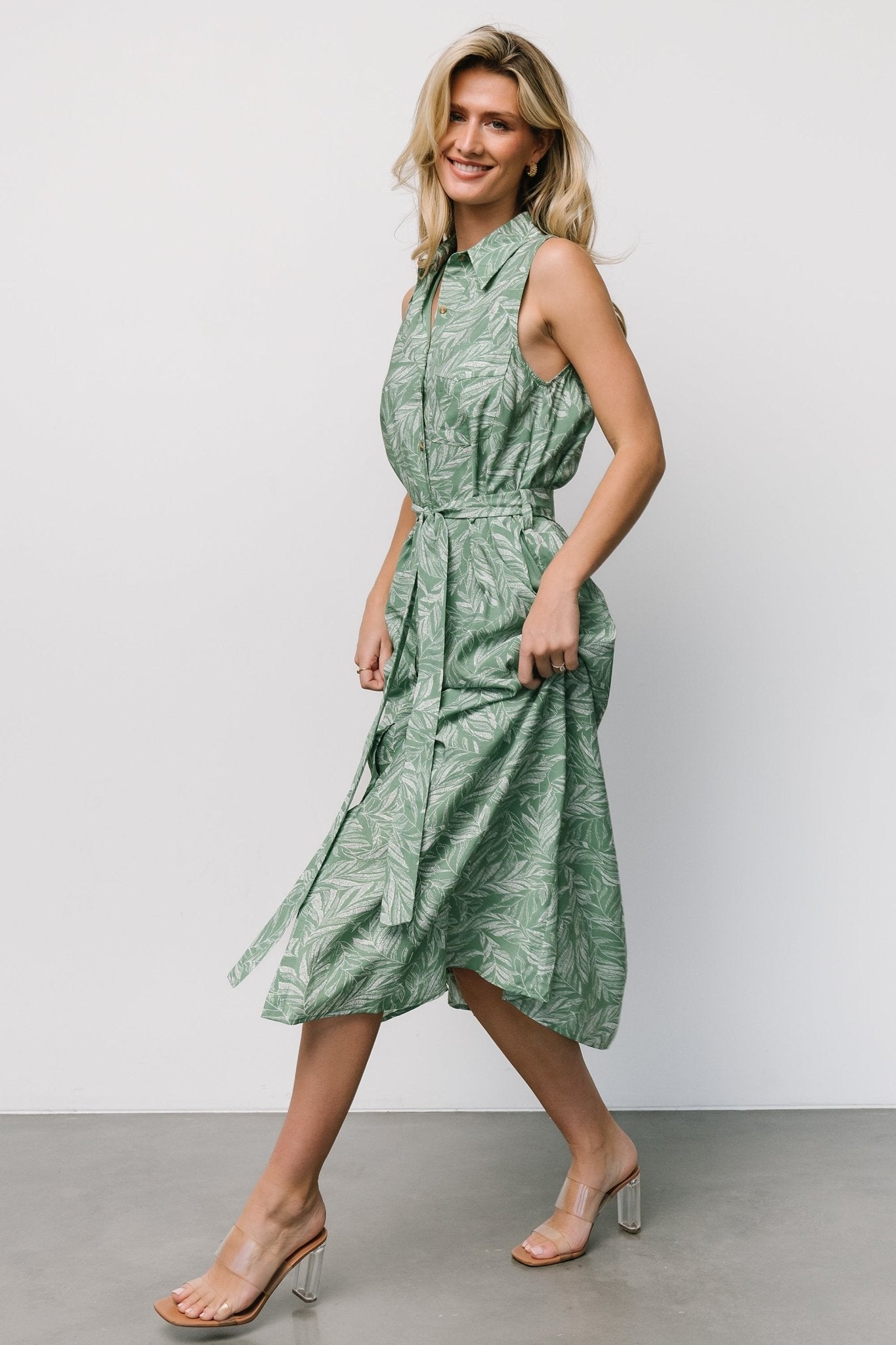 Scottie Button Tank Dress | Green Print Discount Pay With Paypal