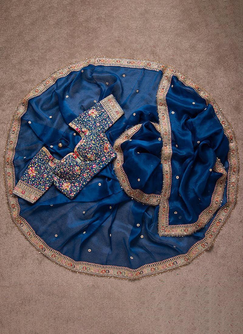 Sequins Work Navy Blue Party Wear Saree Ebay