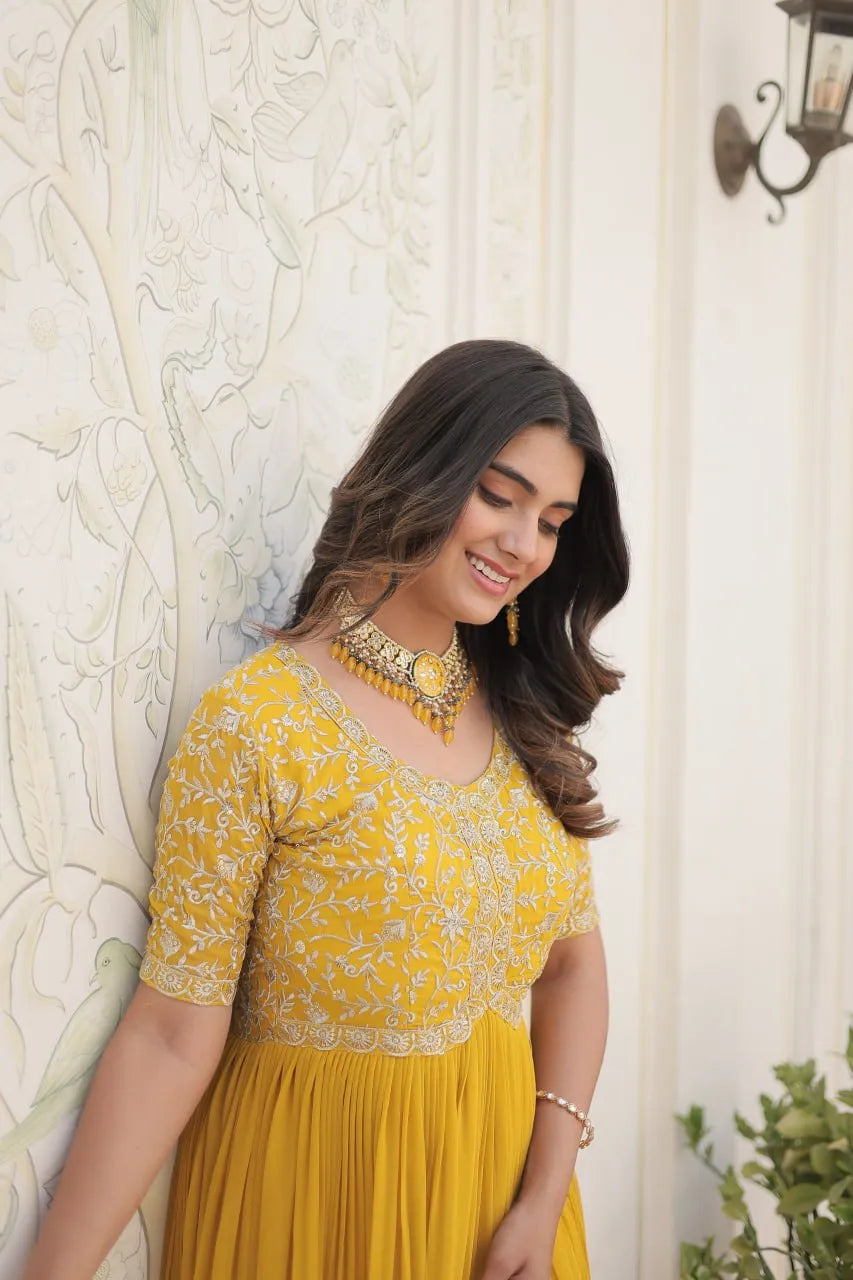 Rama georgette readymade Embroidered A-line gown Tumblr Sale Online