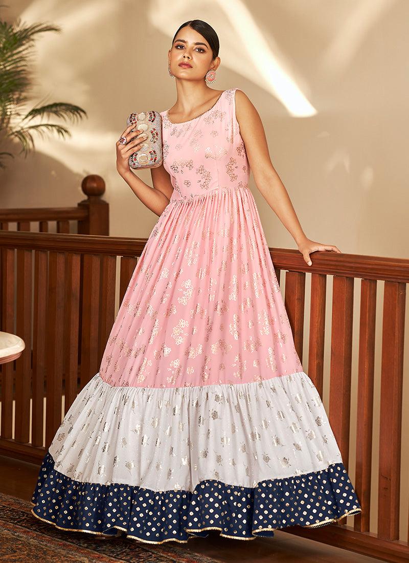 Light Pink Color Georgette Base Sleeveless Gown With Metallic Foil Work Pay With Visa Cheap Pice