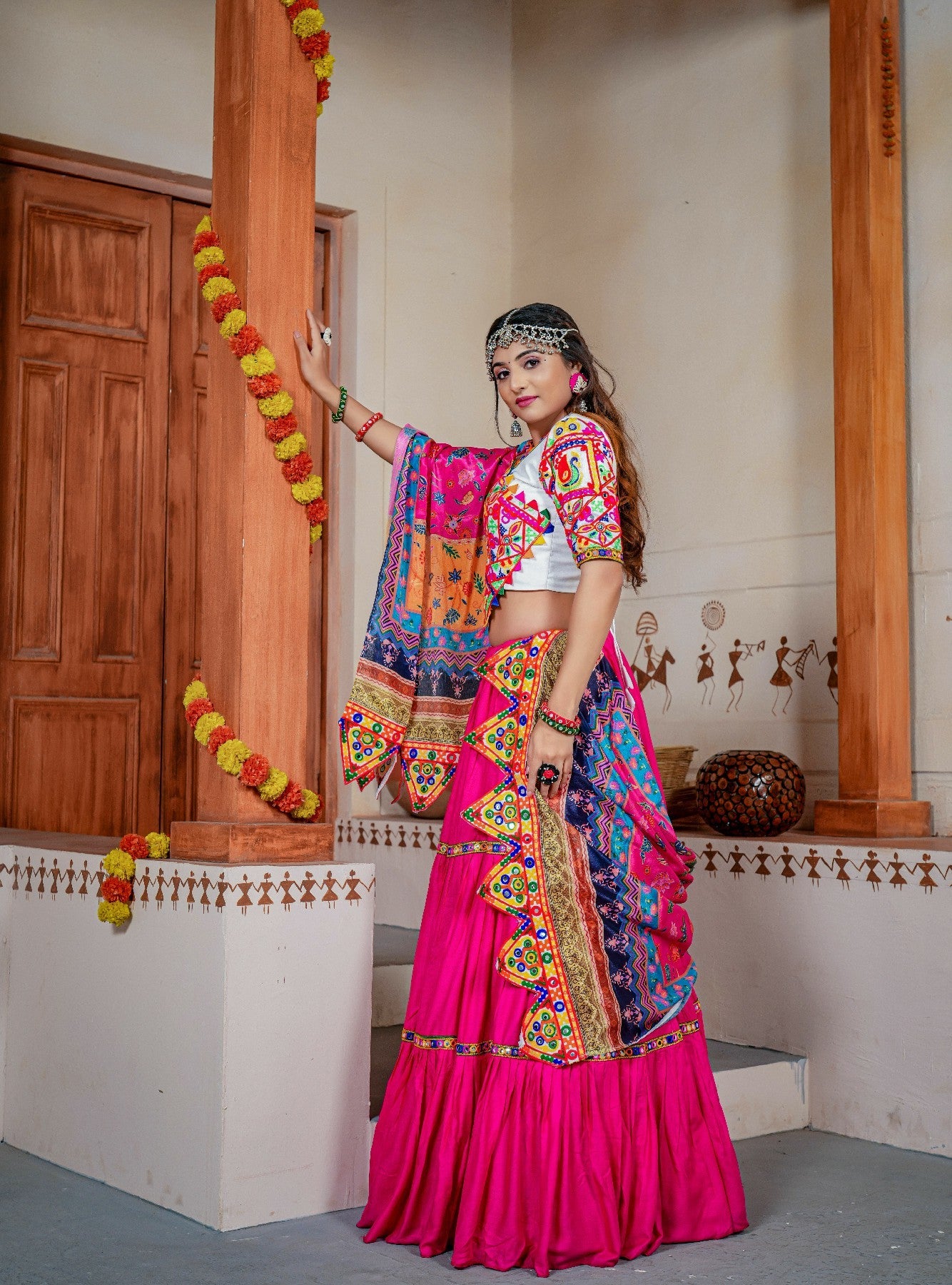 Three Tal Traditional Rayon Navratri Lehenga Choli Set Discount Nicekicks