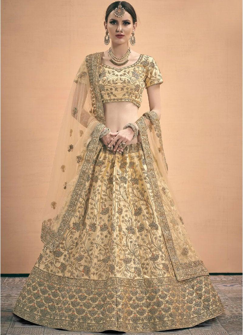 Beige Color Satin Fabric Stone And Dori Work Lehenga How Much