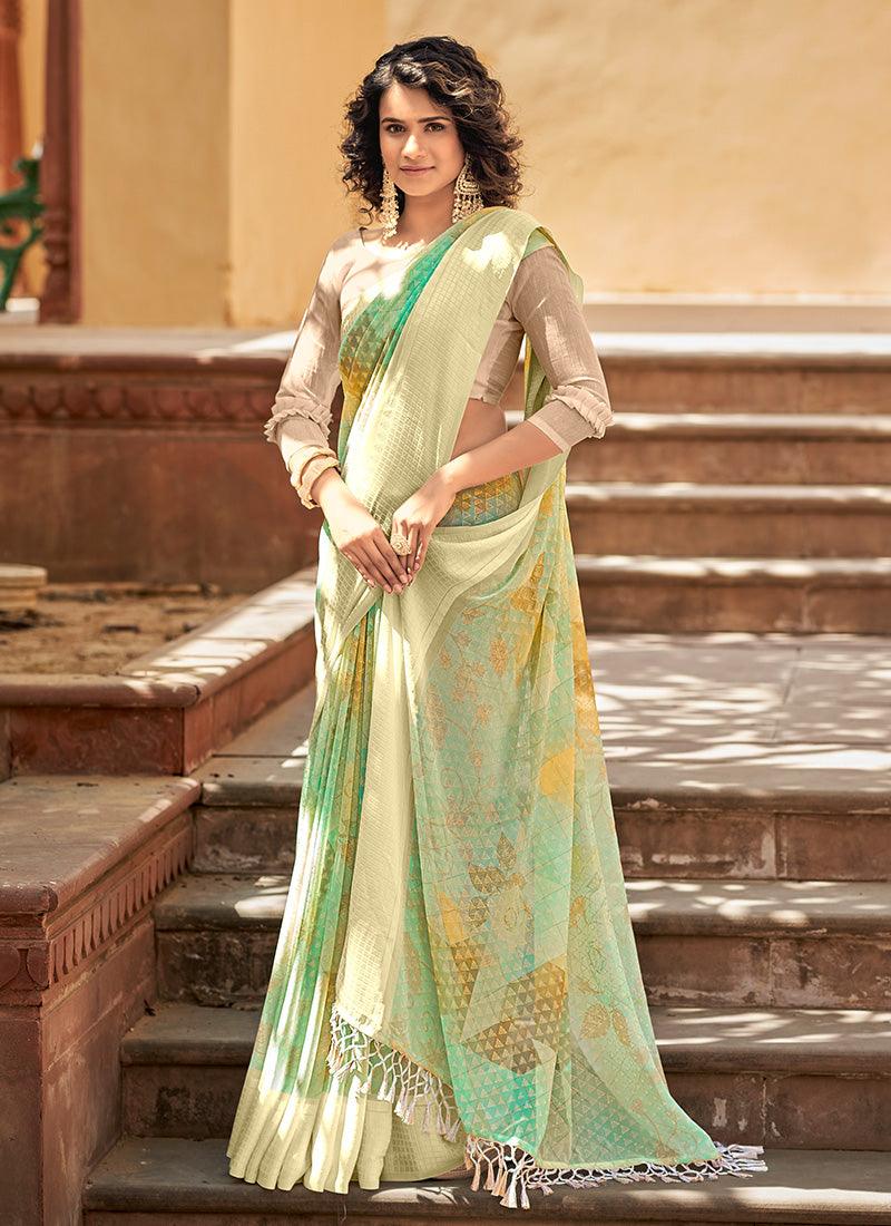 Quarter Sleeves Check Printed Georgette Saree Discount Newest