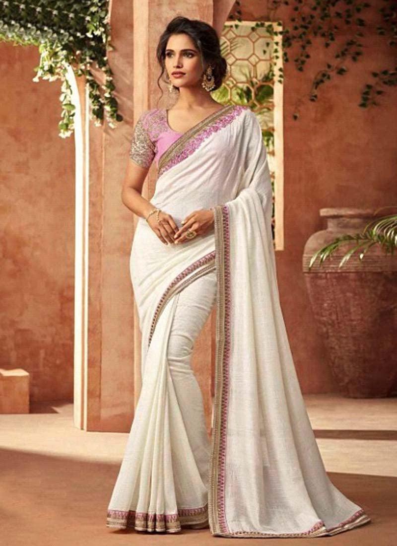 White Color Georgette Base Sequins And Stone Work Party Wear Saree Cheap Sale How Much