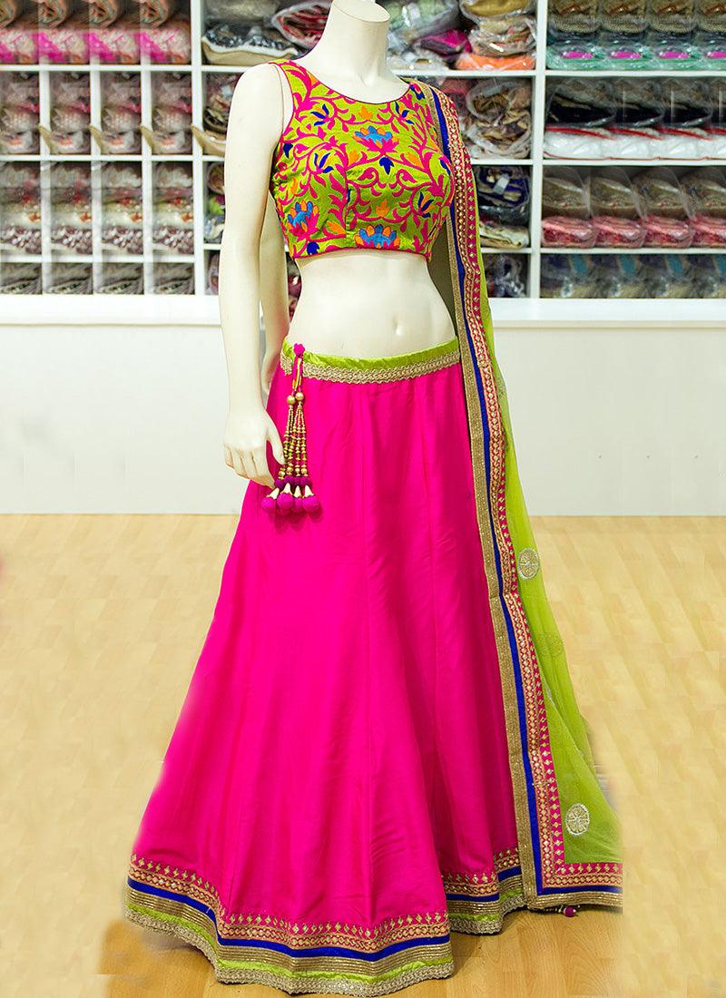 Pink Color Art Silk Fabric Navratri Lehenga With Embroidery Cheapest Pice Cheap Online