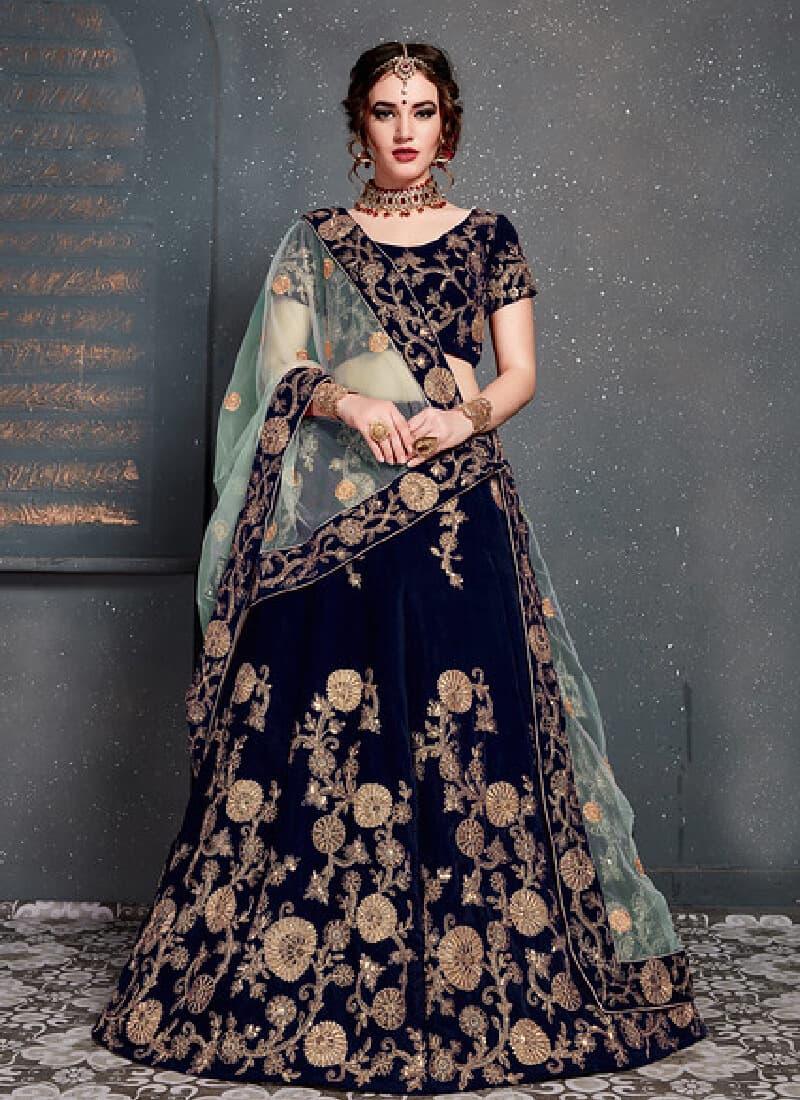 Admirable Navy Blue Color With Velvet Base Lehenga Choli Clearance Clearance Store