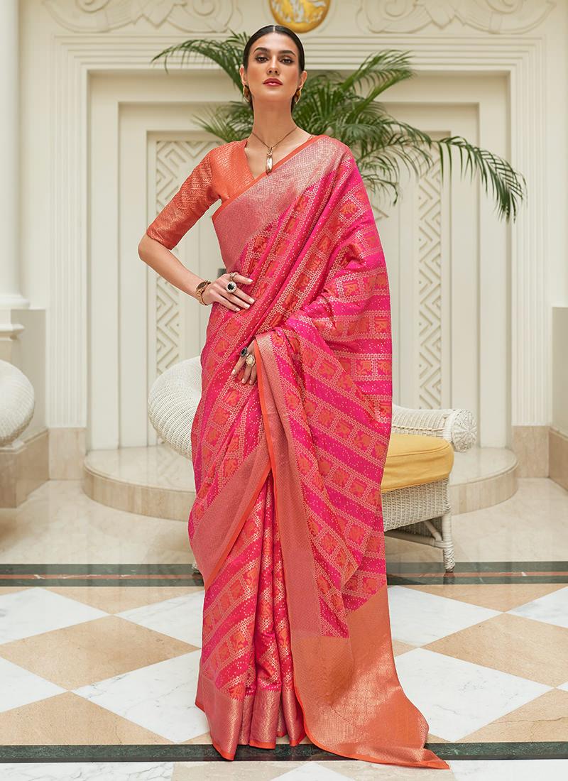 Classic Wear Pink Patola Silk Saree Discount Sale Online