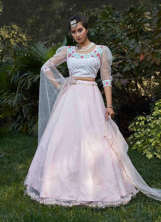 Delightful Pearl Pink Color Soft Net Base Lehenga Choli Clearance With Credit Card