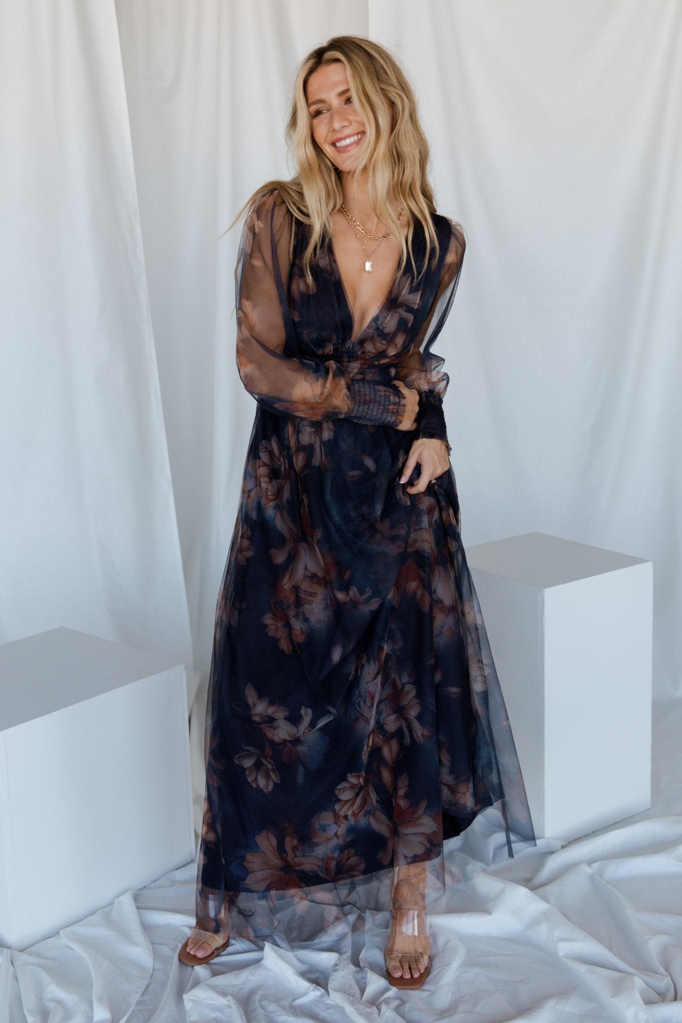 Layla Tulle Maxi Dress | Dark Blue Floral New Styles Cheap Pice