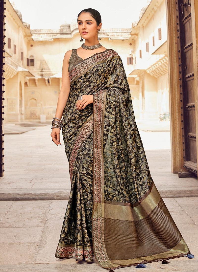 Sleeveless Textured Pattern Silk Saree How Much