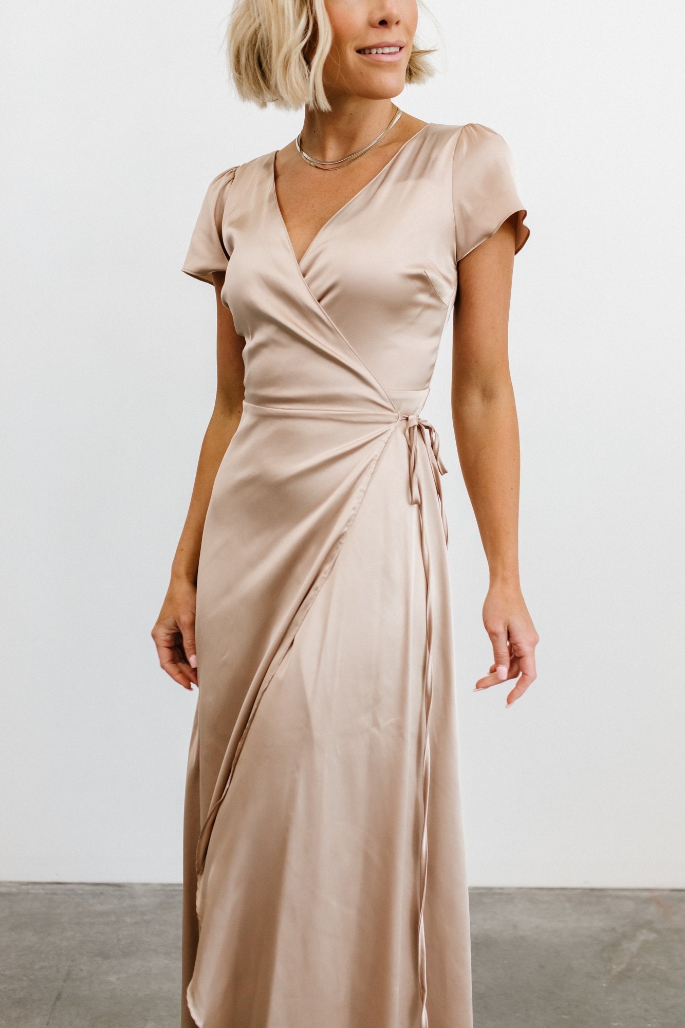 Krystal Satin Wrap Gown | Champagne Cheapest Pice