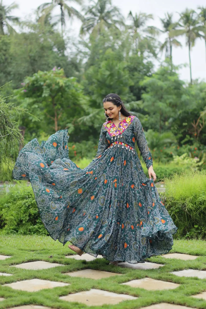 Elegant and Fabulous Bandhni Printed Navratri Gowns Shipping Outlet Store Online