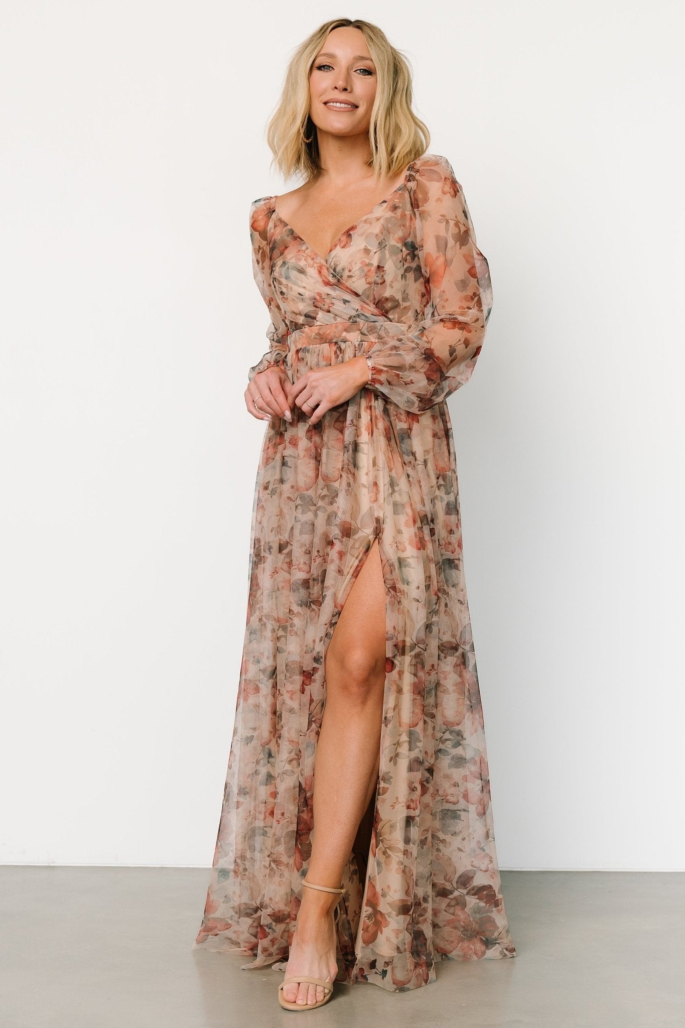 Desiree Tulle Maxi Dress | Taupe Floral Top Quality For Sale