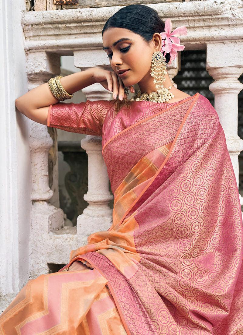 Classic Wear Zigzag Print Multi-Color Organza Saree Pictures Online