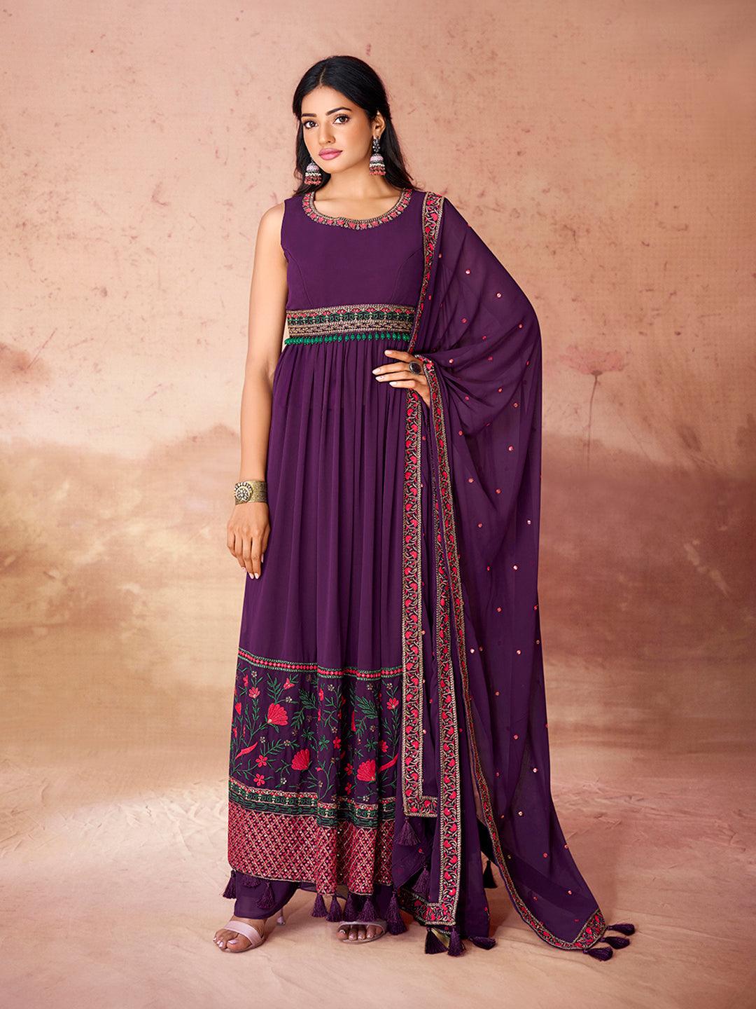 Wine Color Georgette Suit With Dupatta Official Online