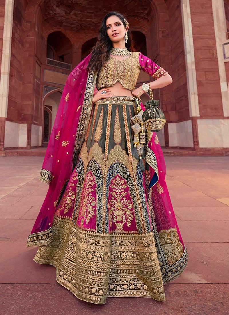 Rani Pink Heavy Work Bridesmaid Lehenga Cheap Pice From China