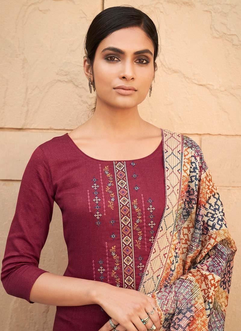 Cotton Material Thread Work Red Color Salwar Suit Clearance Pictures