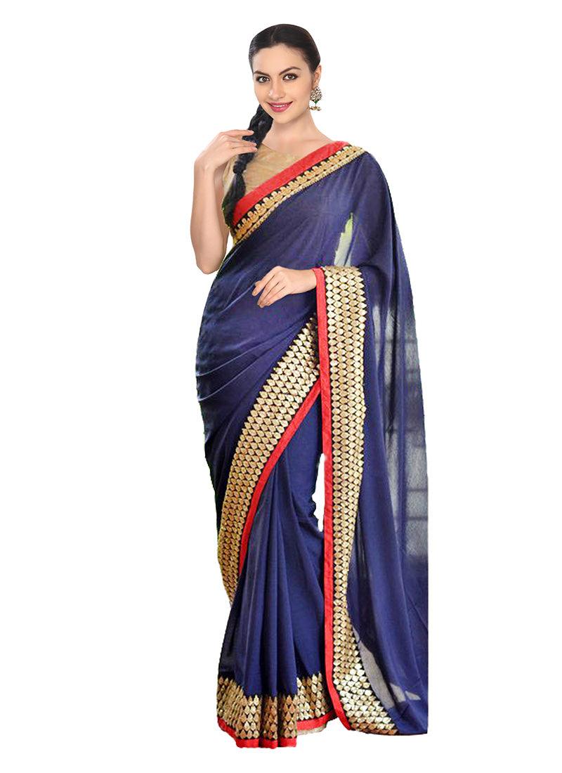 Blue Color Georgette Fabric Saree With Sequins Embroidery 2025 New