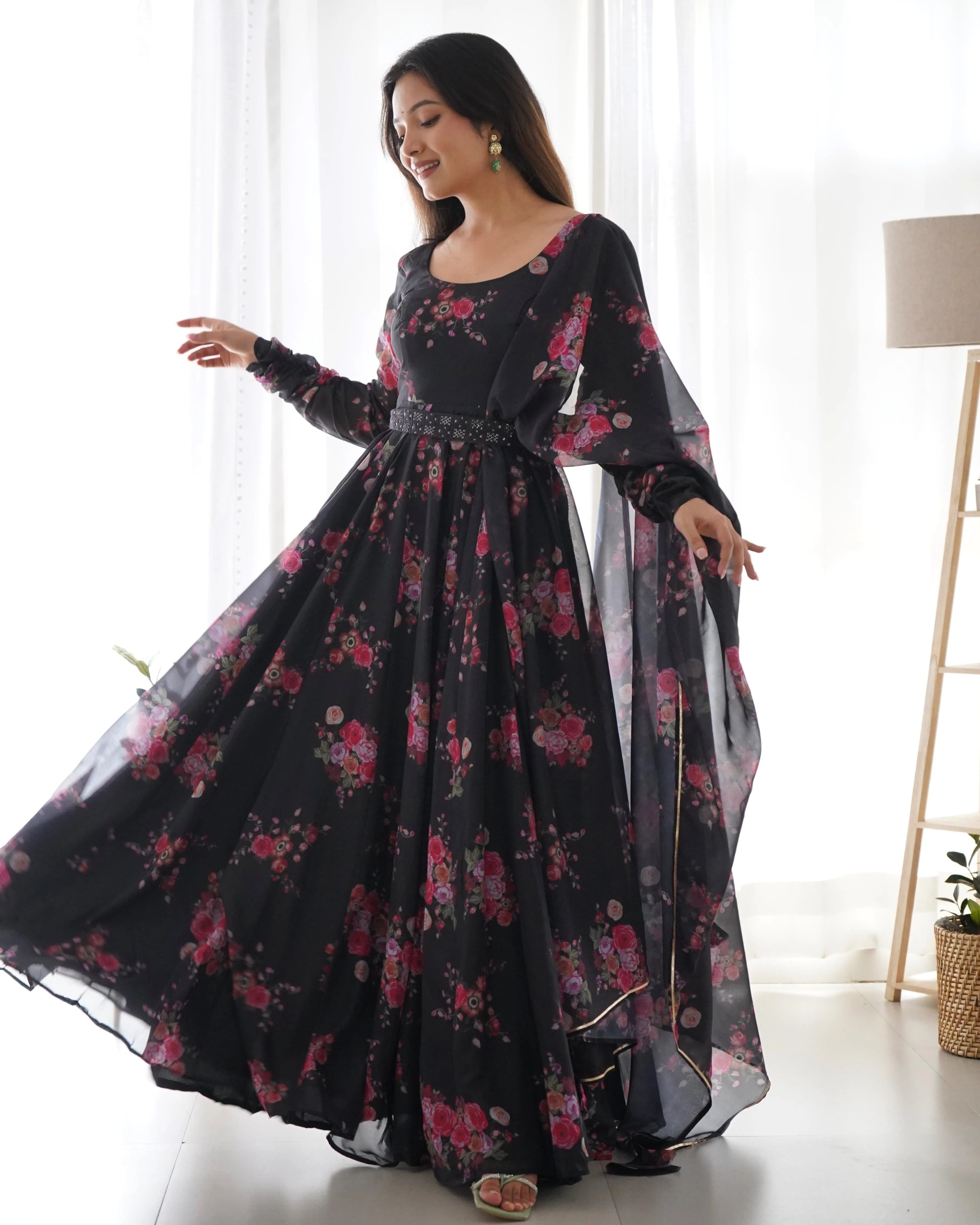 Enchanting Organza Silk Floral Digital Printed Anarkali Pant Suit Sale Best Seller