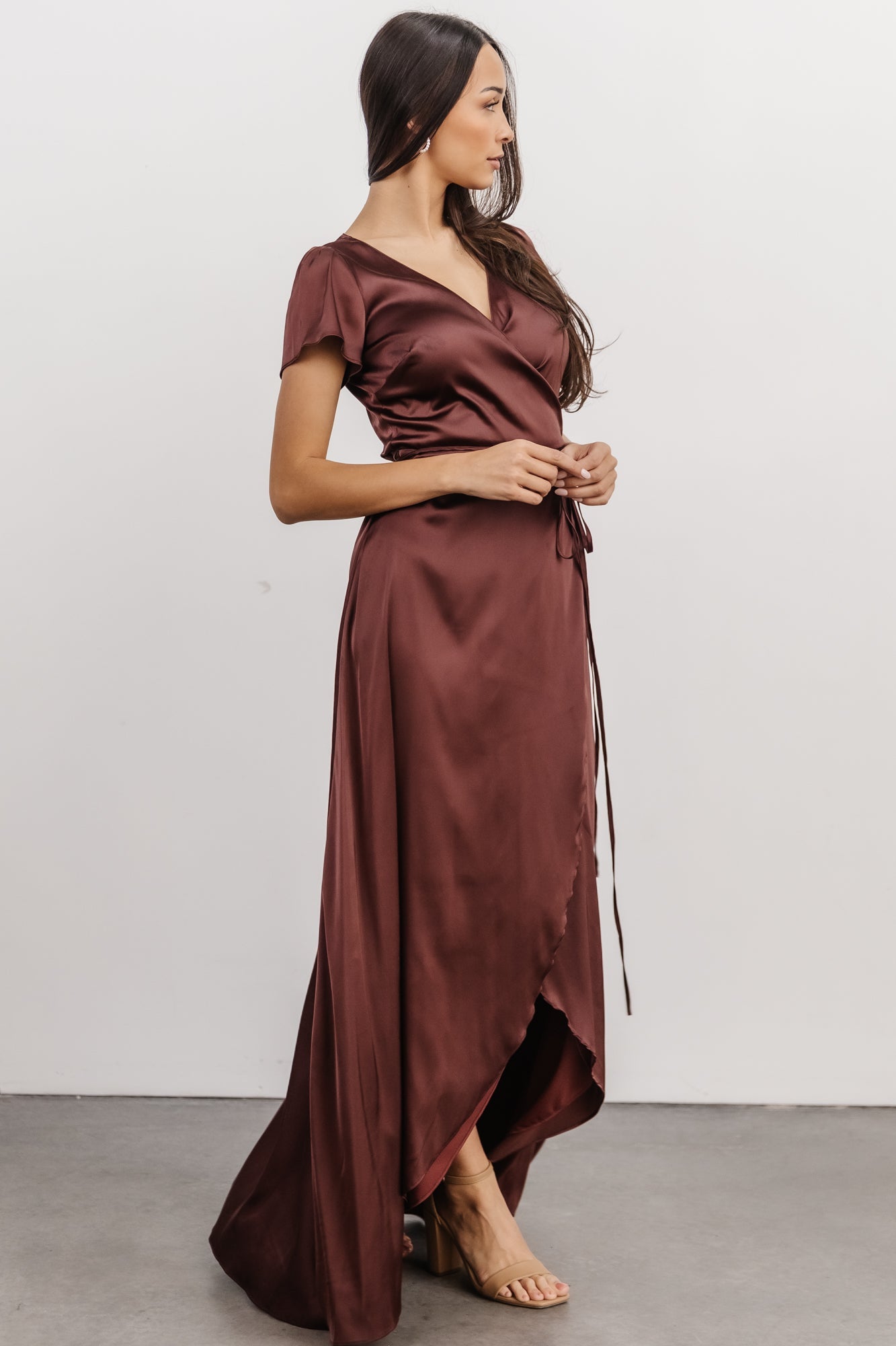 Krystal Satin Wrap Gown | Dark Clove Sale Best Wholesale