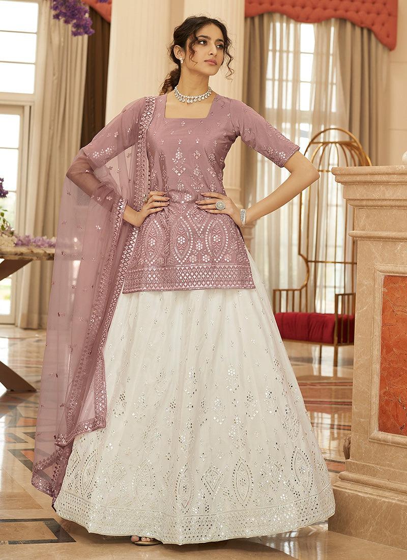 Gota Patti Work Pearl White Color Lehenga With Contrast Choli And Dupatta Sale Official