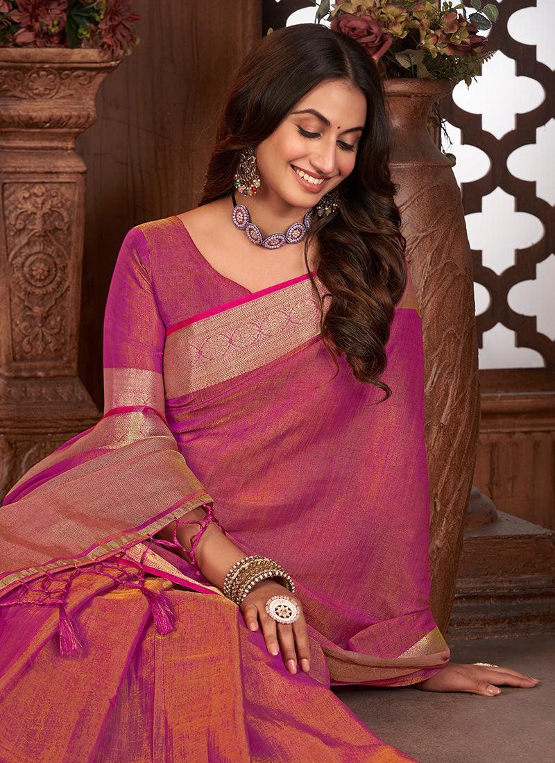 Two Tone Style Purple Linen Saree Tumblr Cheap Pice