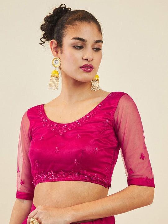 Pink Net embroidered and sequinned Flared lehenga Choli Free Shipping New Styles