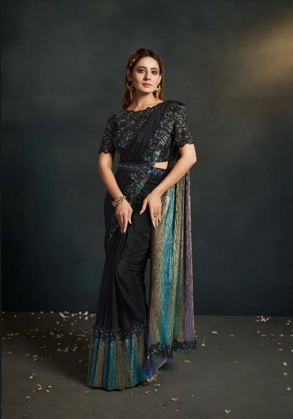 Exquisite Black Silk Georgette Embroidered Ready To Wear Saree Sale Recommend