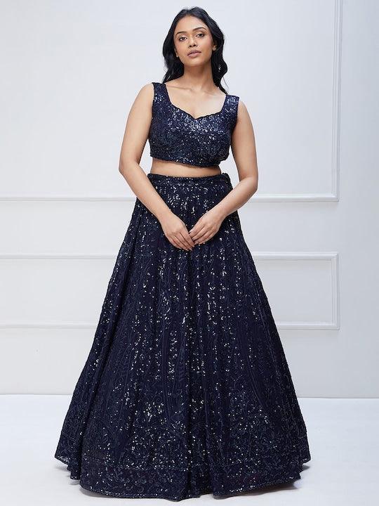 blue Georgette Sequinned Flared lehenga choli Sale Latest