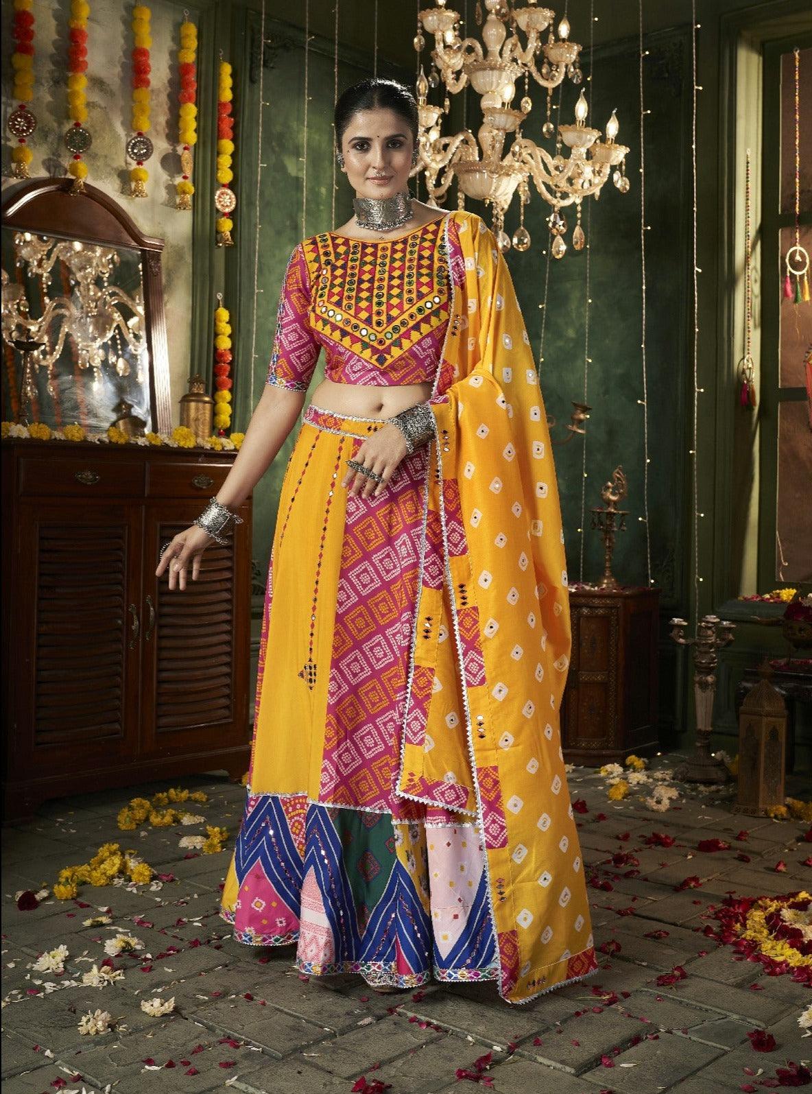 Navratri Festival Wear Multicolored Maslin Cotton Lehenga Choli How Much Online