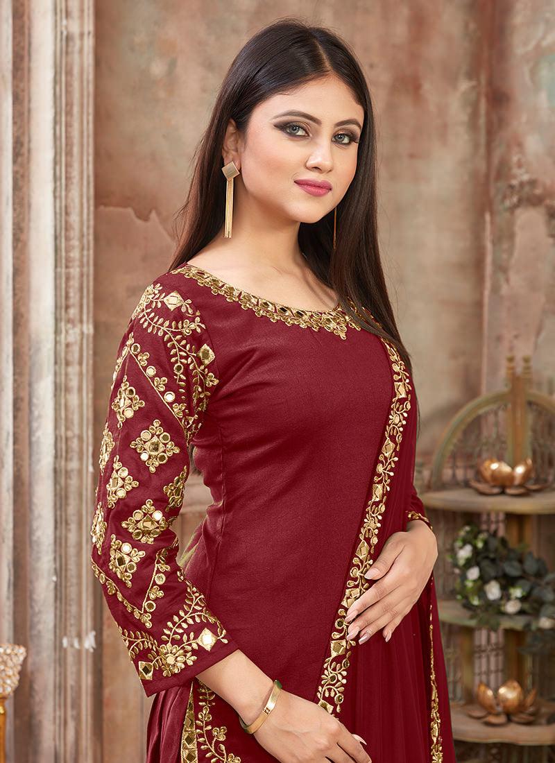 Art Silk Embroidered Maroon Punjabi Salwar Suit In China Cheap Online