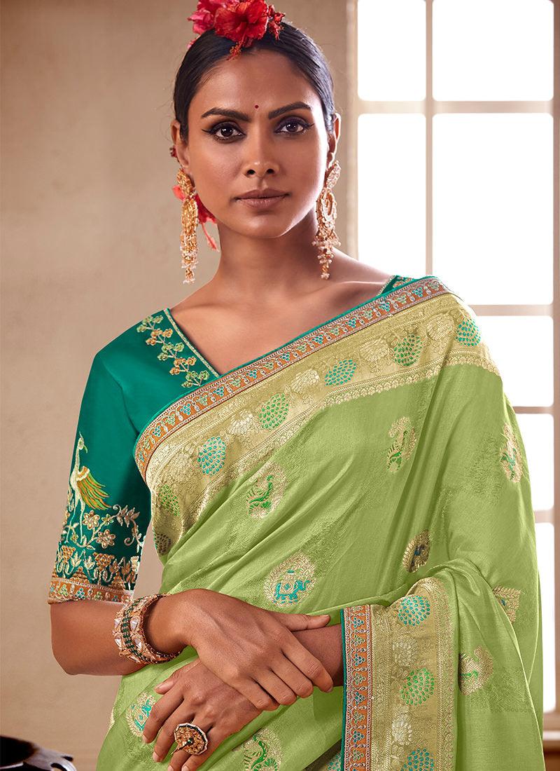 Embroidered Blouse Light Green Silk Saree Clearance New Arrival