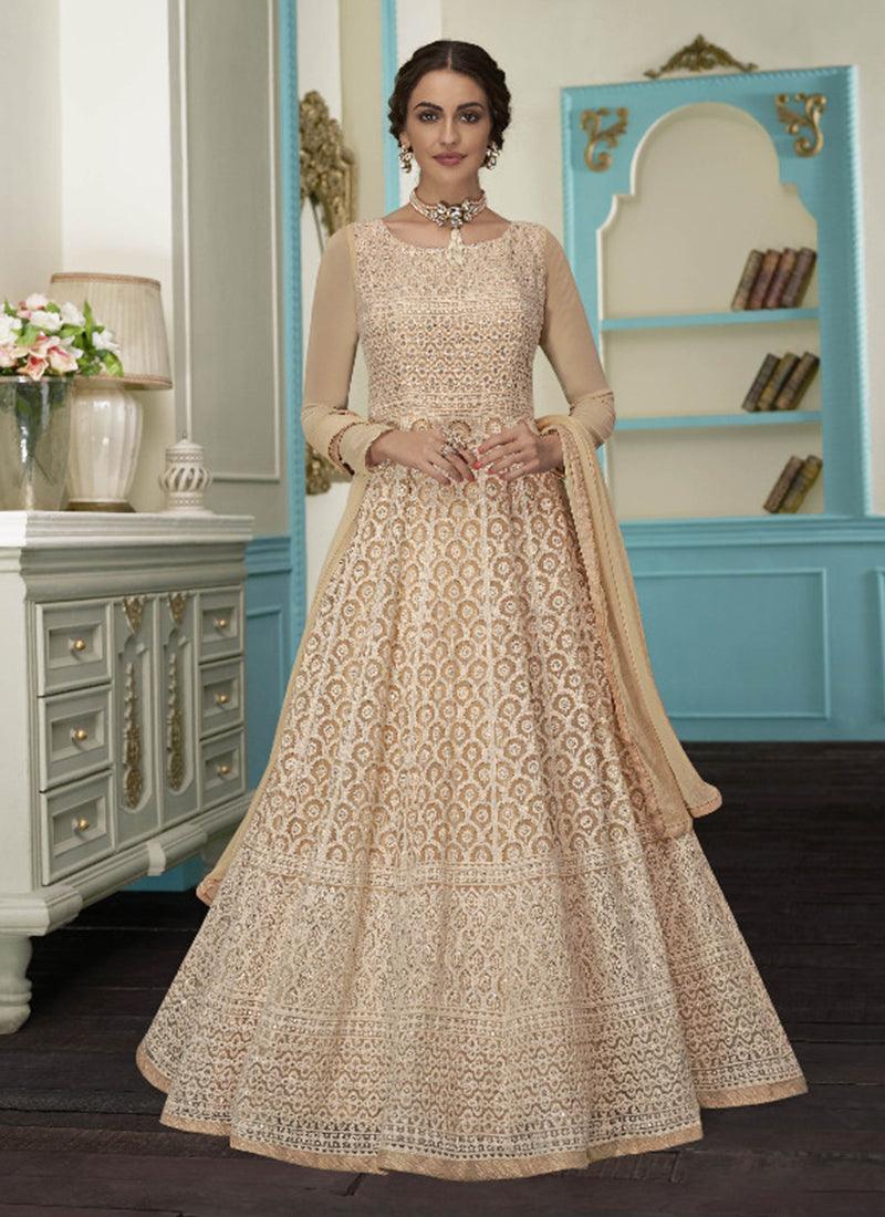 Awesome Beige Colored Embroidered Gown 2025 New Sale Online