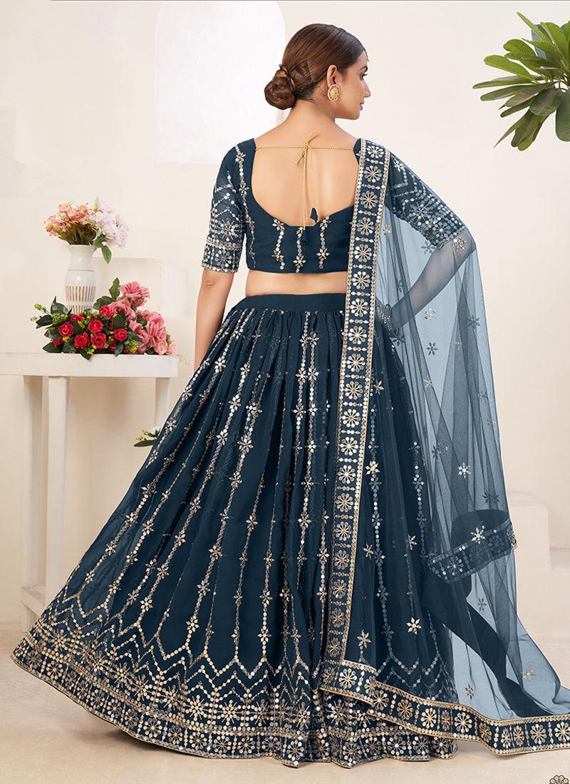 Heavy Sequins Work Blue Lehenga Skirt Great Deals Sale Online