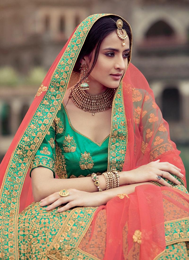 Sea Green Color Stone Work Satin Fabric Lehenga With Net Dupatta 2025 Unisex Online