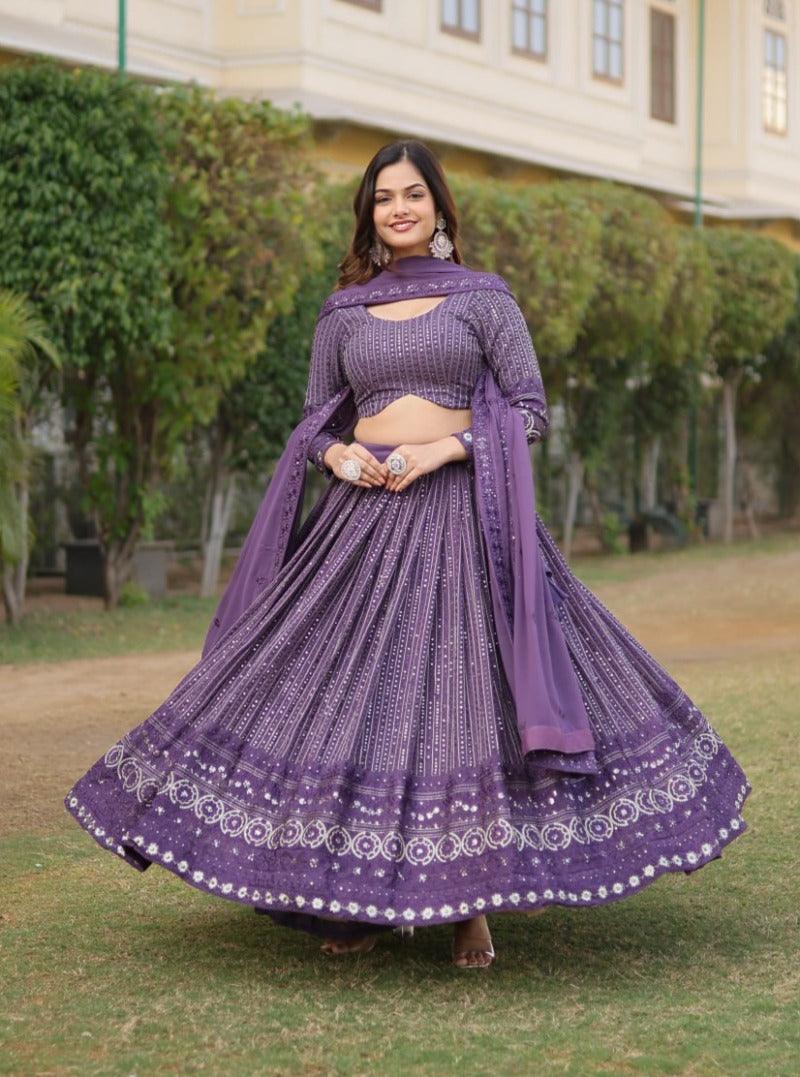 Delightful Purple Heavy Fully Sequins Embroidered Lehenga Choli Set Cheapest Pice