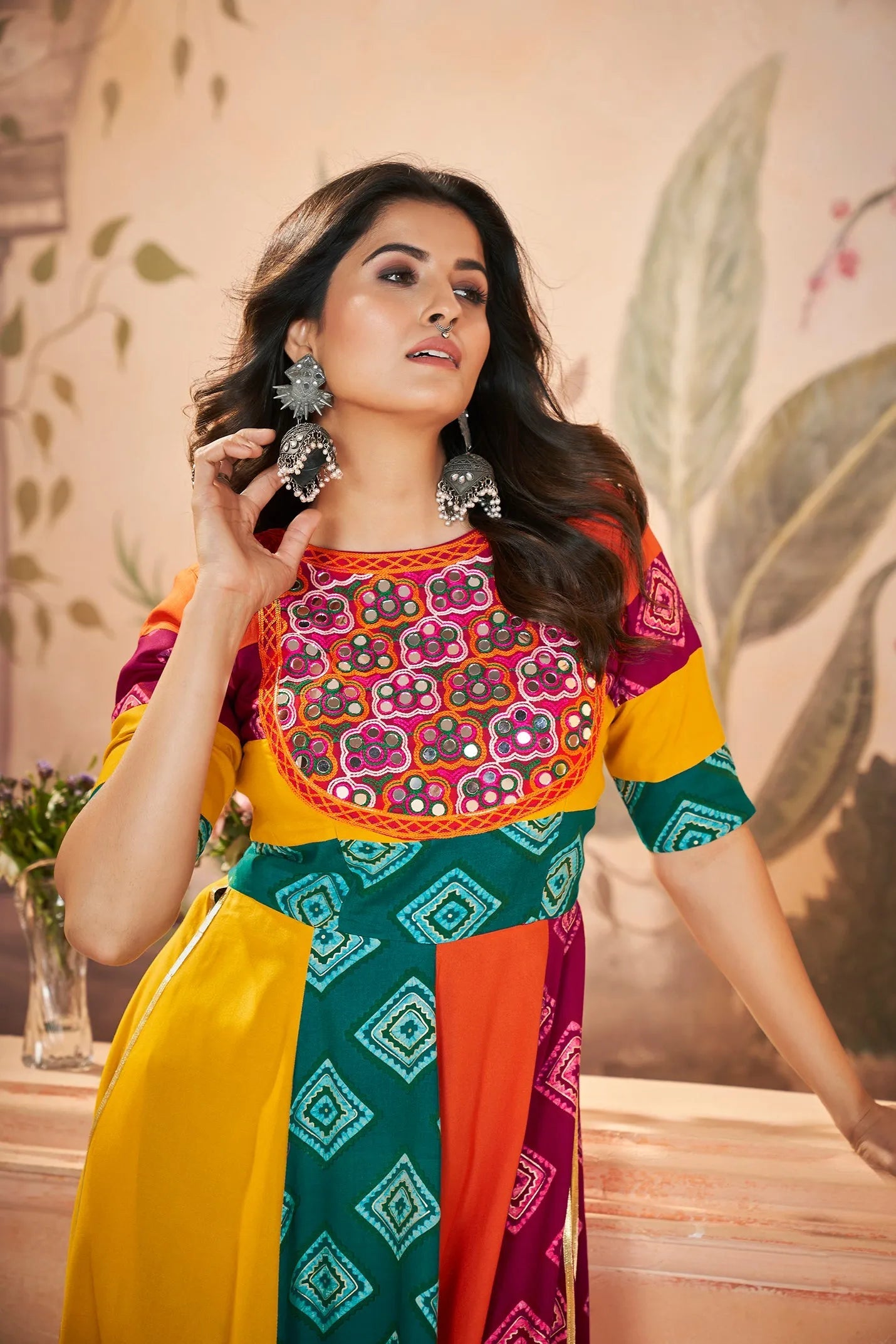 Navratri Wear Multi Colored Rayon Printed Embroidered Kurti Best Wholesale Sale Online