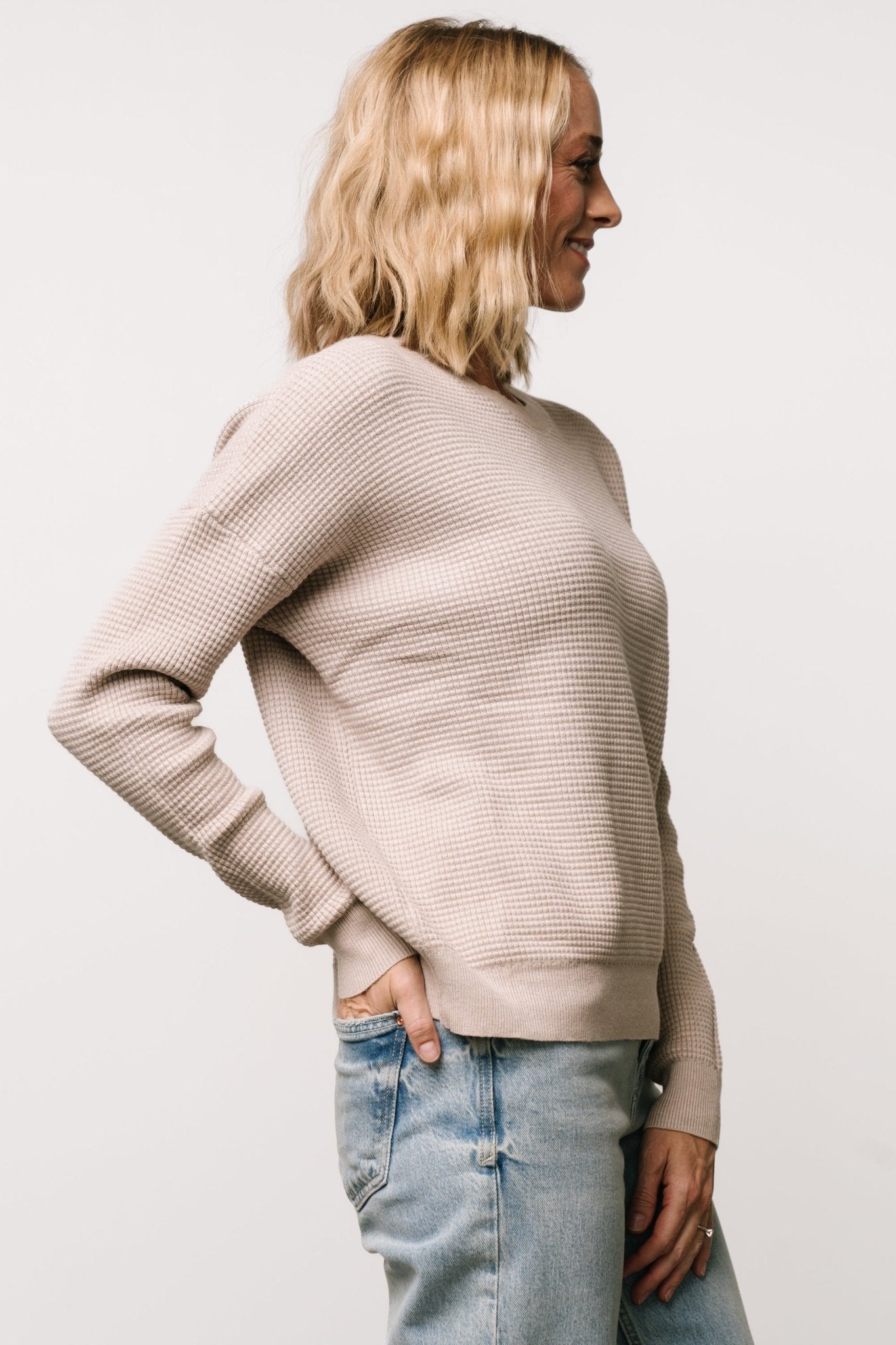 Carey Waffle Sweater | Taupe Online