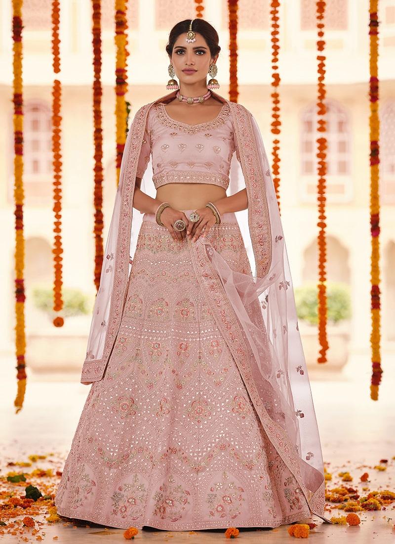 Peach Color Organza Base Gota And Resham Work Lehenga Comfortable Online