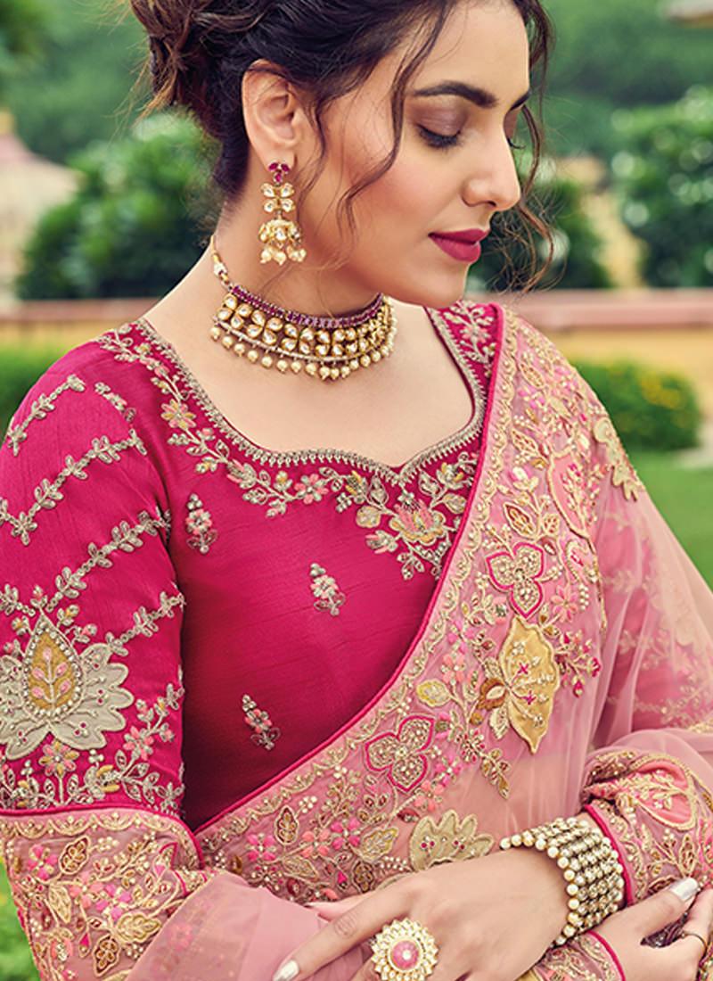 Pink Embroidered Organza Saree Discount Many Kinds Of